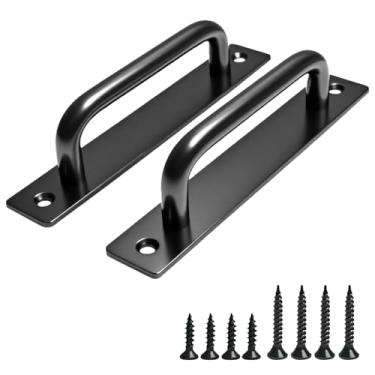 Imagem de Ptoahqu 2 maçanetas de porta de celeiro de 18 cm, puxador de portão premium, puxadores de porta deslizante pretos resistentes para cozinha, armário, banheiro, armário e fácil instalação