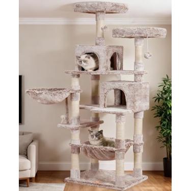 Imagem de Heybly Árvore para gatos, condomínio de torre para gatos de 178 cm de altura com brinquedo para gatos grandes internos, móveis de casa de gatos com poleiro de pelúcia acolchoado, rede aconchegante e