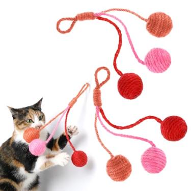 Imagem de salbsever 2 peças de brinquedos interativos para gatos de pendurar, bola de corda de sisal, corda de sisal, corda de arranhar, acessórios de gaiola de gatos para diversão em ambientes internos