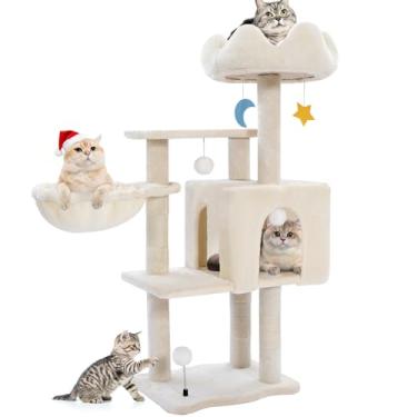 Imagem de Torre de árvore para gatos com rede de armação de metal, árvores de gato de 101 cm para gatos grandes e adultos, torres para gatos com poste para arranhar, móveis de condomínio para gatos com poleiro