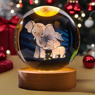 Imagem de 1 bola de cristal de elefante com luz LED, base alimentada por USB, decoração de férias à prova d'água para mesa, presente de férias em família (AB-006)