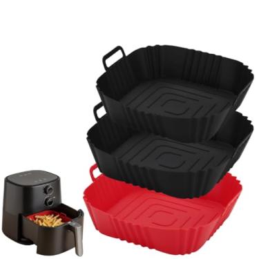 Imagem de Kit 3 Formas Silicone Quadrada Air Fryer Grande 22 X 6,2cm reforçada antiaderente reutilizável