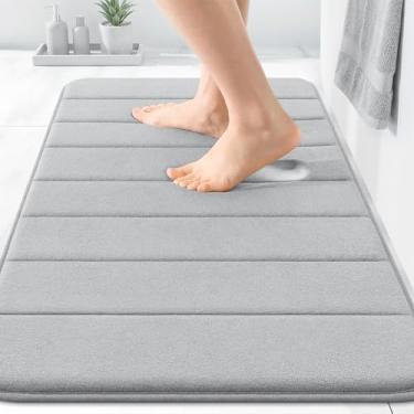Imagem de OLANLY Tapete de banho listrado de espuma viscoelástica 76 x 50 cm, tapetes de banheiro absorventes super macios, secagem rápida, tapetes de chuveiro laváveis na máquina, tapete de banho, acessórios
