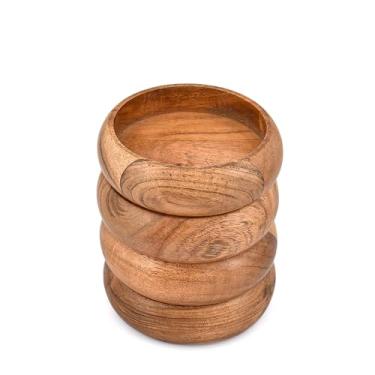 Imagem de Samhita Conjunto de 4 tigelas de sopa – Tigelas de madeira de acácia feitas à mão para massas, saladas, arroz e lanches – Tigelas de servir de madeira natural rústica para cozinha e jantar (12,7 cm x