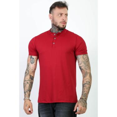 Imagem de Camiseta Henley Gola Padre Vermelha Suedine Slim Fit Premium-Masculino