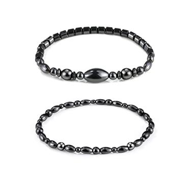 Imagem de Emibele Pulseira de desintoxicação de linfa, tornozeleira fina para mulheres, contas de hematita obsidiana antiinchaço, tornozeleira elástica para alívio da ansiedade do estresse, pulseira de metal
