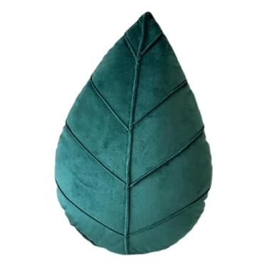 Imagem de Bothyi Almofada decorativa em formato de folha, almofada de pelúcia para casa, presente para viagem, macia com estampa de planta para sofá, cama, carro, Verde Escuro 38x25cm