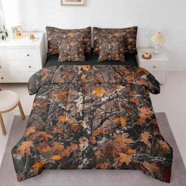 Imagem de Erosebridal Jogo de cama queen camuflado com 7 peças, casa de fazenda ocidental, campo, campo, campo, campo, campo, campo, campo, floresta rústica, com edredom, amarelo e marrom