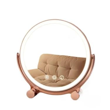Imagem de Espelho Led Espelhos De Maquiagem Espelho De Maquiagem Com Led – Mesa Redonda Madeira Bambu Luz Branca Recarga Usb(Rosa)