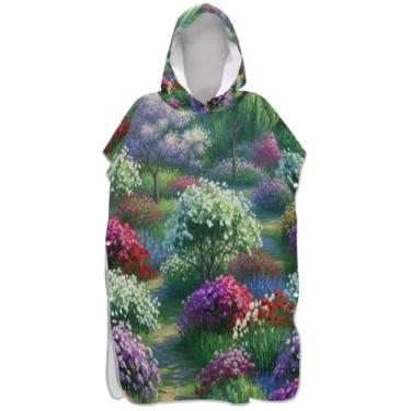 Imagem de Joisal Roupão absorvente para adultos, poncho de surfe, com capuz, toalha de banho, bonito e vibrante, cenário de jardim, verde, homem, mulher, poncho com capuz