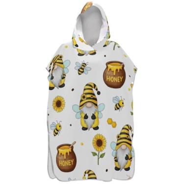 Imagem de Joisal Poncho de surfe trocador de roupão adulto toalha de banho com capuz absorvente bonito gnomo abelha amarelo branco ponchos de praia para homens