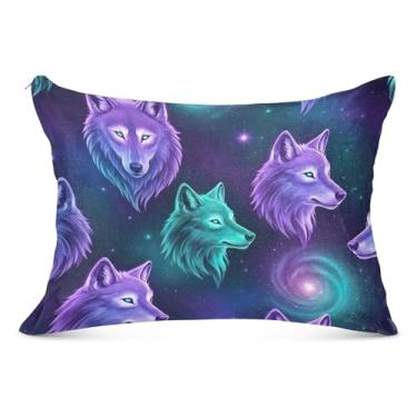 Imagem de Neon Wolves Heads Fronhas de flanela legais com zíper padrão Queen King Body Pillow Comfort Soft Bed Body Pillows, tamanho Queen, 50,8 cm x 76,2 cm