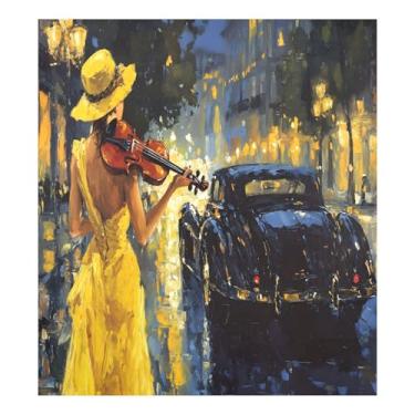 Imagem de Capa magnética para máquina de lavar louça vintage para carro violino senhora adesivos de geladeira à prova d'água capa de porta completa 58 cm x 66 cm