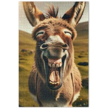 Imagem de Quebra-cabeça engraçado de burro rindo, 1000 peças, flor adulto, pintura animal, quebra-cabeças únicos, engraçado, 75 x 40 cm