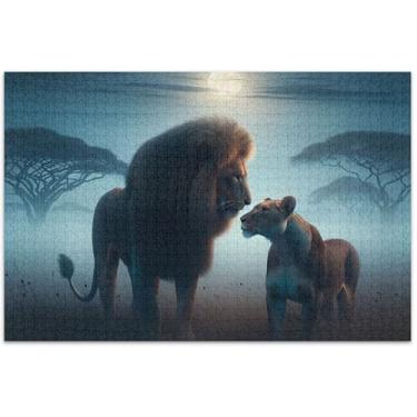 Imagem de Quebra-cabeça personalizado com pintura de leões africanos, 500 peças, arte de paisagem floral para adultos, presentes tecnológicos, 51 x 35 cm