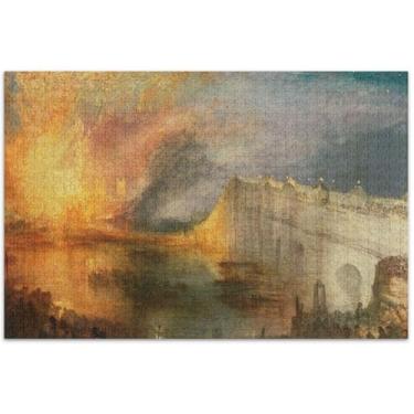 Imagem de J. M. W. Turner Burning Sea Paints 1000 peças quebra-cabeças para adultos quebra-cabeça divertido paisagem boba arte pintura de paisagem, 75 x 40 centímetros