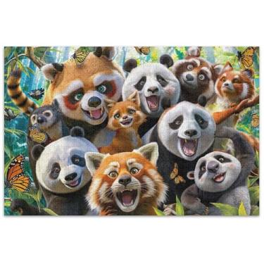 Imagem de Quebra-cabeça de animais guaxinim urso panda adulto 500 peças paisagem floral cena inverno quebra-cabeças elefantes brancos presentes