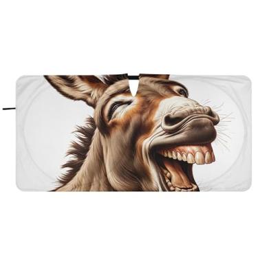 Imagem de Toldo de sol engraçado personalizado sorrindo de burro para para-brisa de carro dobrável caminhão janela de carro guarda-chuva de para-brisa frontal, 76 cm x 149 cm