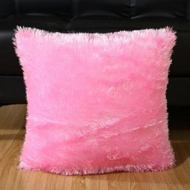 Imagem de Almofada Decorativa Peluda Felpuda 45x45 cm | Almofada Antialérgica com Enchimento de Fibra Siliconada, Macia e Confortável para Sofá Quarto Escritório (rosa claro)