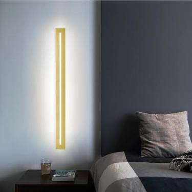 Imagem de GZZBMY LED apliques de parede moderno design metal alumínio candeeiros de parede minimalistas longa interior iluminação para quarto cabeceira sala de estar corredor escadas (luz branca dourada, 40 cm)