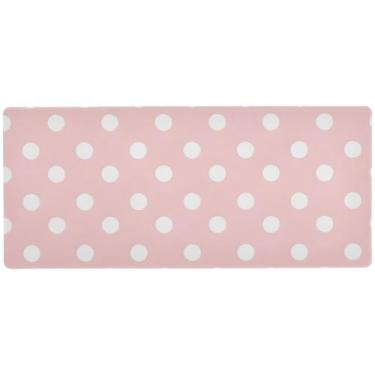 Imagem de Tapete rosa de bolinhas brancas para mesa para jogos e escritório, mouse pad completo de mesa, 90 x 39,9 cm, superfície lisa e antiderrapante