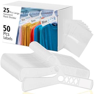 Imagem de DoubleFill 25 divisórias grandes para roupas e 50 peças de cartões brancos em branco, divisórias de armário brancas de 45,7 cm para pendurar roupas, divisórias de etiquetas de plástico para
