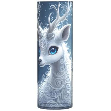 Imagem de Vasos cilíndricos decorativos de Natal e lua de veado fofos para flores, vasos e plantadores de plástico, decoração de sala de impressão personalizada estética, 30 cm x 9,9 cm