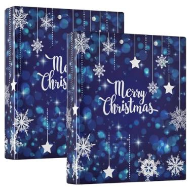 Imagem de Flocos de neve de Natal, estrelas, luzes azuis, 3 polegadas, 3 fichários com 3 anéis, comporta 200 folhas, floral, animal, portfólio, anel redondo, fichário de escritório, 31,5 x 27 x 6 cm, 1 pacote
