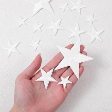 Imagem de 30 peças de adesivos de estrela branca de ferro em 3 tamanhos de adesivos bordados com estrelas pequenos costurados em apliques, enfeites decorativos de estrelas, remendo para roupas, faça você mesmo