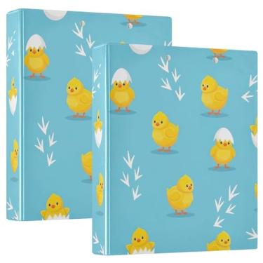 Imagem de Fichários amarelos fofos personalizados de 3 cm com 3 anéis para guardar 200 folhas, caderno, anel redondo, fichário de escritório, 31,5 x 27 x 6 cm, pacote com 2