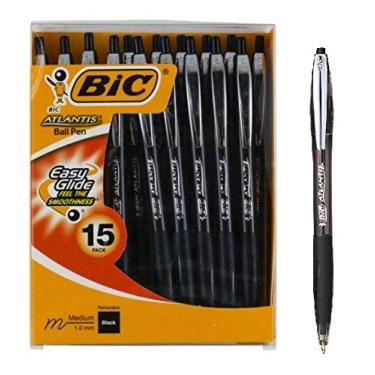 Imagem de BIC Caneta esferográfica retrátil Atlantis, 1,0 mm, ponta média, tinta preta, pacote com 15