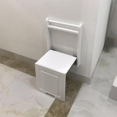 Imagem de Assento de chuveiro dobrável montado na parede com alça, banco de entrada dobrável, cadeira dobrável montada na parede, banco de troca de sapatos, banquinho invisível para sapatos, banco de entrada