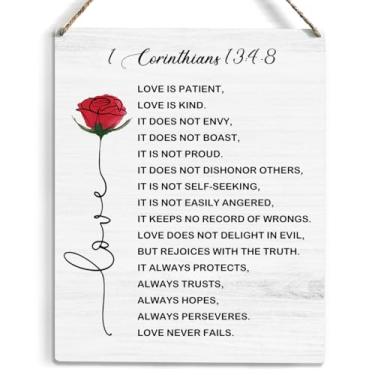 Imagem de Decoração de parede de família cristã, com citações de amor, versículo bíblico Corinthians 13: 4-8 placa de parede 20 x 25 cm, decorações de quarto, para decoração de parede de escritório em casa