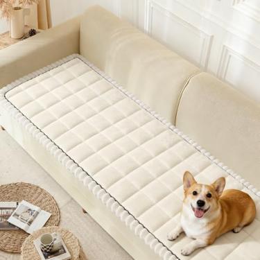 Imagem de Arfntevss Capas de assento Dog Love para sofá com 2 almofadas de veludo lavável para cães que aceitam animais de estimação, poltrona felpuda, antiderrapante, protetor de pelúcia (grade difusa branco