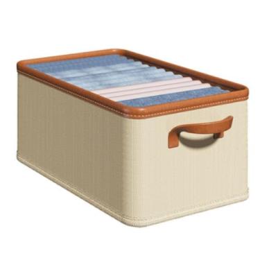 Imagem de Cestos decorativos grandes de tecido com alças duplas, organizadores de armário dobráveis para prateleiras, brinquedos, roupas, casa, escritório (bege, 35,8 x 25 x 20 cm)