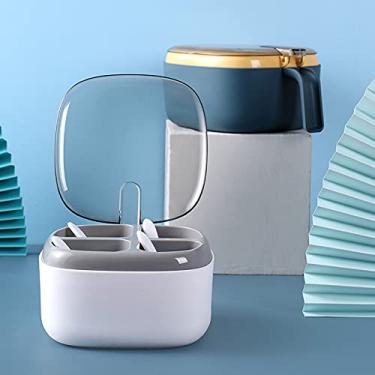 Imagem de Organizador de temperos de 4 compartimentos com tampa e colheres, recipiente de tempero de cozinha (pacote com 1) (cinza)