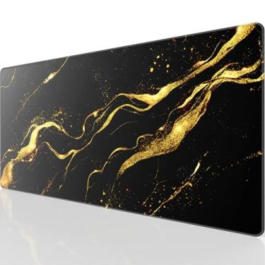 Imagem de KTRIO Mouse pad grande para jogos com tecido de microtrama superior, mousepad estendido com bordas costuradas, base antiderrapante, teclado resistente à água para jogadores, escritório e casa, ouro