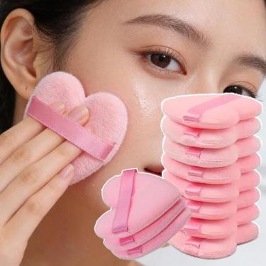 Imagem de 10 peças de pó puff rosto macio formato de coração puff maquiagem puff para base cosmética solta liquidificador esponja beleza ferramentas de maquiagem (6 x 5,8 cm)