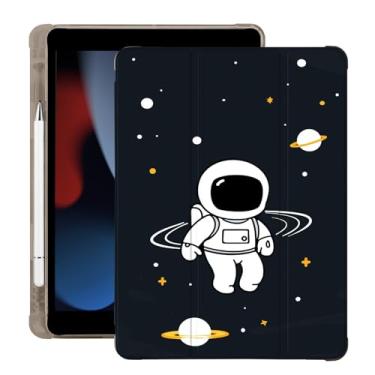 Imagem de BlHMCASE Linda capa astronauta espacial para iPad mini 7 A17 Pro 2024/iPad Mini 6 com suporte para lápis, hibernar/despertar automático, capa traseira de TPU macio de couro preto