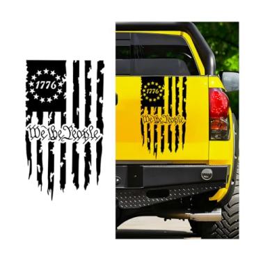 Imagem de FALVFUN Adesivo de caminhão bandeira americana 1776, adesivo de porta traseira de caminhão envelhecido patriótico criativo, decoração de janela exterior de caminhão à prova d'água, compatível com a