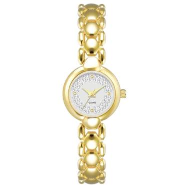 Imagem de ADSBIAOYE Relógios de pulso femininos com pulseira de ouro minimalista, relógios de diamante, aço inoxidável, quartzo, à prova d'água, Dourado, branco, Decoração de lazer