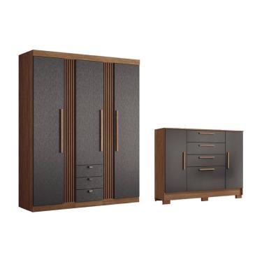 Imagem de Guarda Roupa 2 Peças (1GuardaRoupa+1Cômoda) QC262 Jatobá/Grafite - Santos Andirá