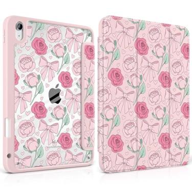 Imagem de MEEgoodo Capa para iPad Air 11 polegadas M3 2025 / M2 2024, para iPad Air 5ª / 4ª geração 27.7 cm 2022/2020, capa para tablet com revestimento traseiro transparente acrílico, peônia rosa e laço