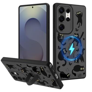 Imagem de Fiyart Capa projetada para Samsung Galaxy S25 Ultra, gatos fofos, alça de dedo embutida, suporte de telefone para mulheres e meninas, compatível com MagSafe TPU rígido PC à prova de choque, proteção