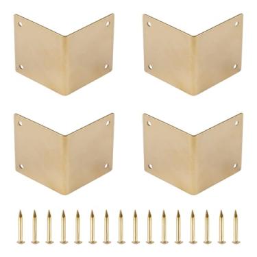 Imagem de UFURMATE Protetores de canto de 90 graus, 4 peças de suportes de suporte de canto de ângulo reto protetores de cobertura de borda de latão para bordas de mesa de mesa caixas de joias armários (ouro)
