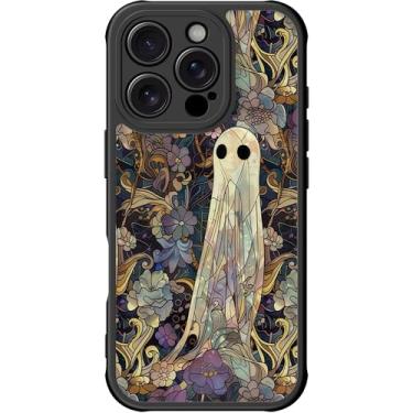 Imagem de DEENAKIN Capa fofa para iPhone 16 Pro, capa rígida floral estética, compatível com Magsafe, capa protetora fina retrô moderna e exclusiva para mulheres e meninas, flor - fantasma encantado
