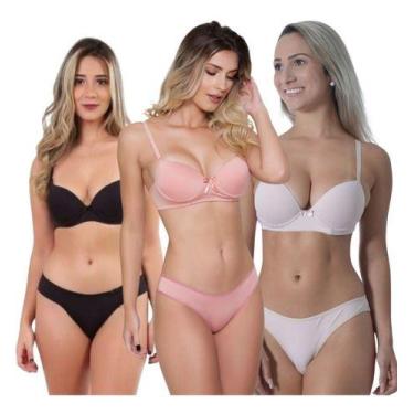 Imagem de Kit 3 Conjuntos Lingerie Básico Microfibra Calça Soutien - Miamore, So