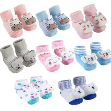 Imagem de Meia Bebê Chocalho Antiderrapante 3D Infantil  Kit 3 - Mi Amore, 0-12 