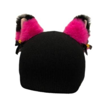 Imagem de oshhni Capa protetora de tricô para capacete de esqui, acessório criativo, fofo e macio para snowboard, esqui e skate, Rosa Negra Orelha Vermelha