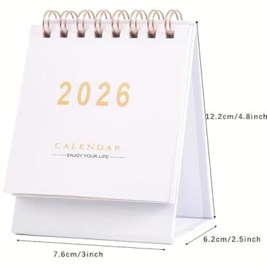 Imagem de Mini calendário de mesa 2026, agenda mensal e semanal, papel grosso, 250 g/m², fio duplo, encadernação branca